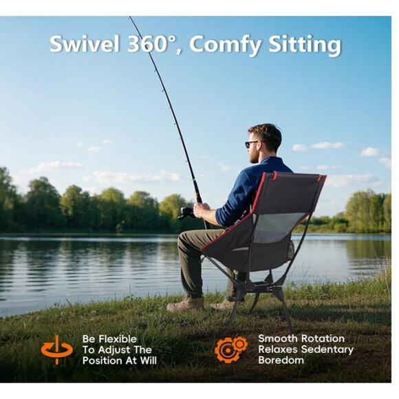 Swivel Camp Chair, High Back Folding Head Support, Side Cup Pocket, 300 lb max - Picture 5 of 8